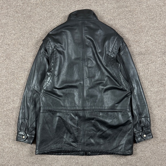 London Fog Black Genuine Leather Full Zip Heavyweight Jacket Men’s M Quilt Lined - Picture 2 of 11